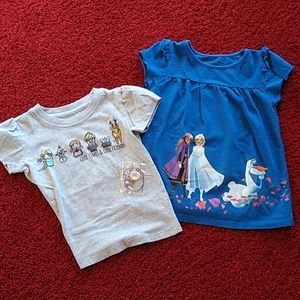 Disney Elsa & Anna 2 Shirt Bundle Sz 4T Blue & Gray w/ Frozen Characters
